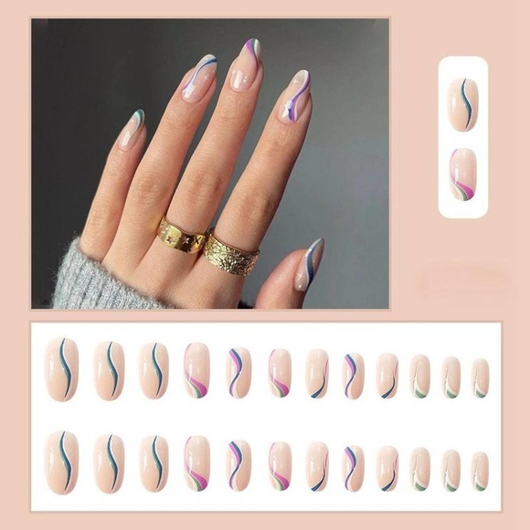 24pcs French Luxury Dream Wave Design Premium False Press On Nails - Picture 2 of 4